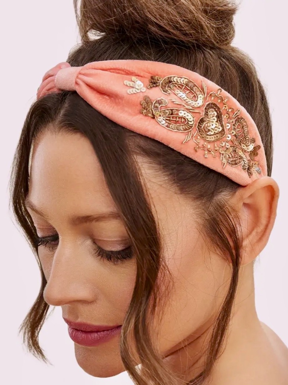POWDER Velvet Embellished Coral Heart Headband